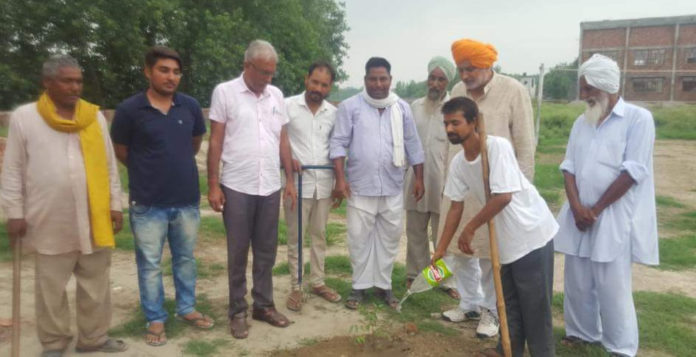 गांव खुर्दबन में पौधारोपण करते विधायक श्यामसिंह राणा व अन्य लोग। 